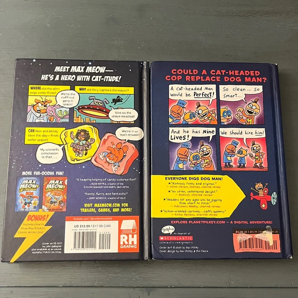 Dog Man #9 Grime and Punishment + Max Meow #3 Hardcover Book Bundle EUC